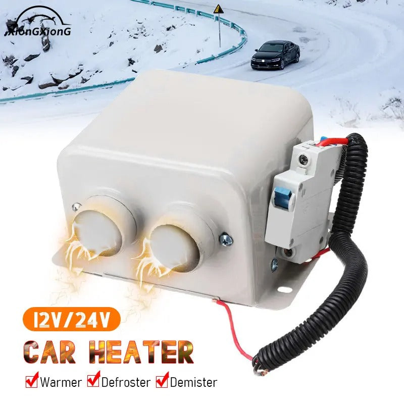 1200W 2 Hole Heating Defroster 12V 24V Auto Car Heater Demister Car Electric Heater Heating Fan Windshield Dryer Car Air Heater - Delicate Leather