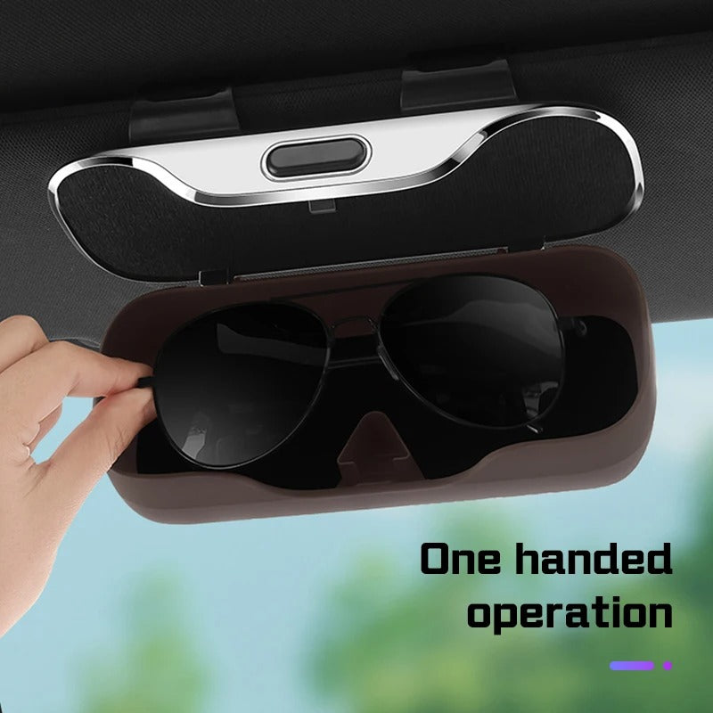 Universal Car Sun Visor Glasses Holder – ABS Sunglasses Storage Box with Soft Lining - Delicate Leather