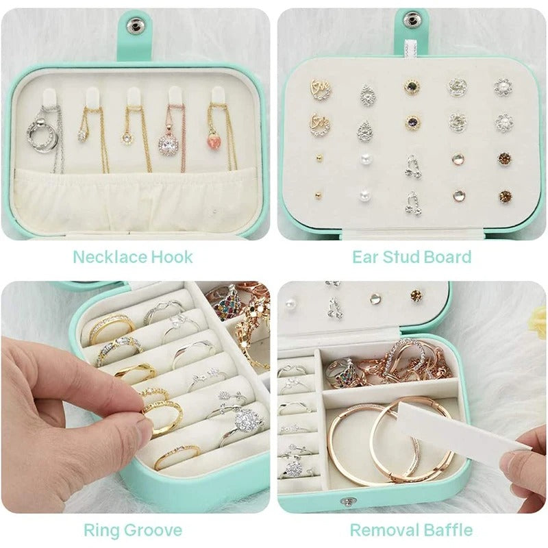 Double Layer PU Leather Portable Travel Jewelry Box - Storage Organizer Packaging Case for Earrings, Rings, Necklaces - Delicate Leather