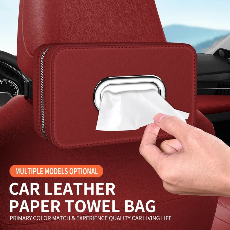 Universal Leather Car Tissue Storage Box – Hanging Armrest & Seat Organizer - Delicate Leather