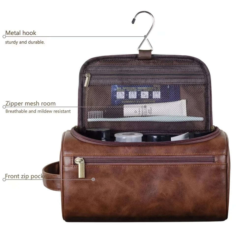 Hanging Toiletry Bag – Large Capacity Travel Organizer for Men & Women - Delicate Leather