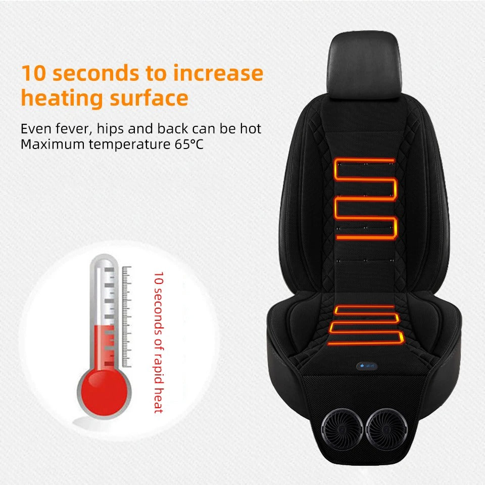 Universal USB Cooling & Heating Car Seat Cushion – Ventilated Seat Cover with Fan, Heated Seat Pad for Cars, SUVs & Trucks - Delicate Leather