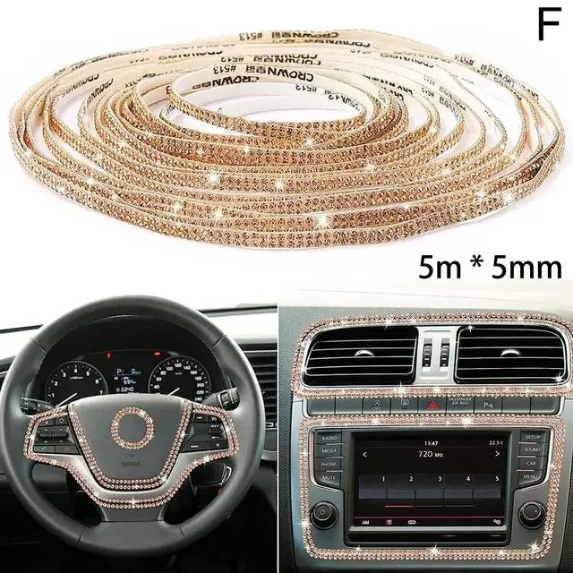 Bling Car Trim Sticker – 5m Self-Adhesive Rhinestone Strip for Interior Decoration - Delicate Leather