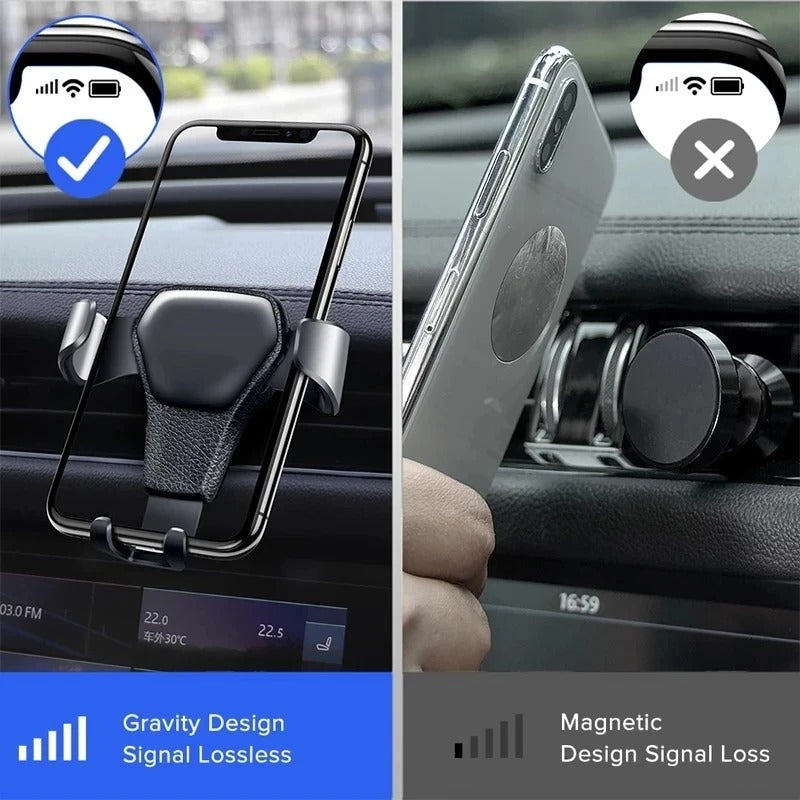 Universal Gravity Auto Phone Holder - Air Vent Clip Mount for iPhone 14, Xiaomi, and All 4.7-6.5 Inch Smartphones - Delicate Leather