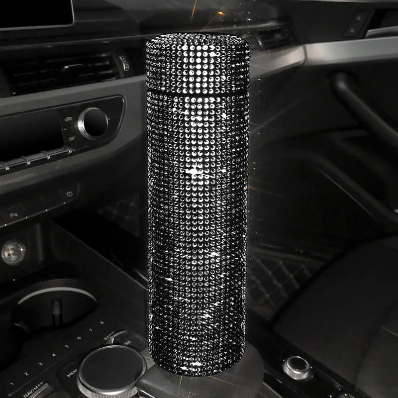 500ml Bling Rhinestone Thermos Bottle – Stainless Steel Vacuum Flask & Car Tumbler - Delicate Leather