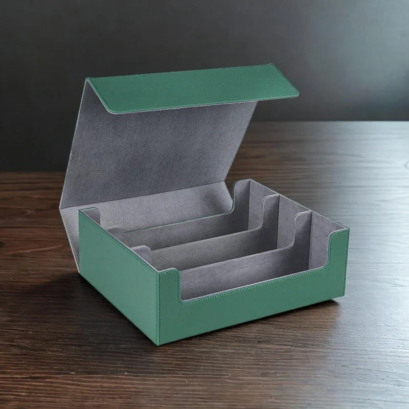 Magnetic Suction Three-Row Card Box - Checkered Leather Game Card Storage Box, Multiple Colors Available - Delicate Leather