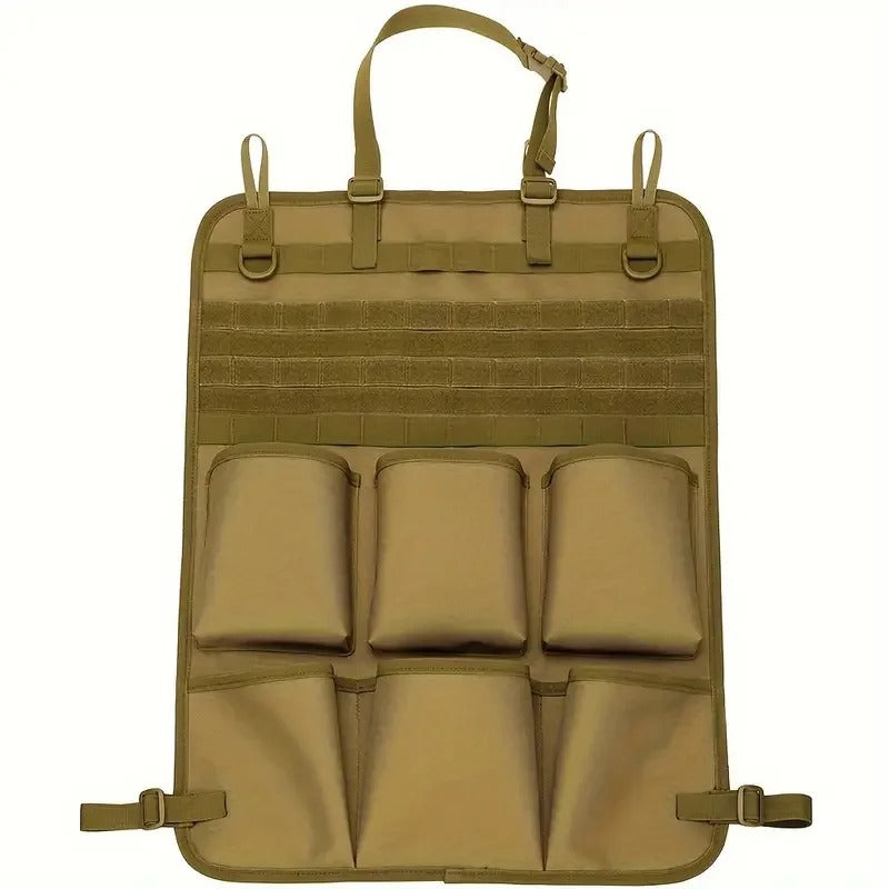 Multipurpose Car Seat Back Storage Bag - 600D Water-Repellent Fabric, Multiple Pockets, Customizable for Phones, Walkie-Talkies, and Keys, Fits SUVs, Trucks, Cars - Delicate Leather