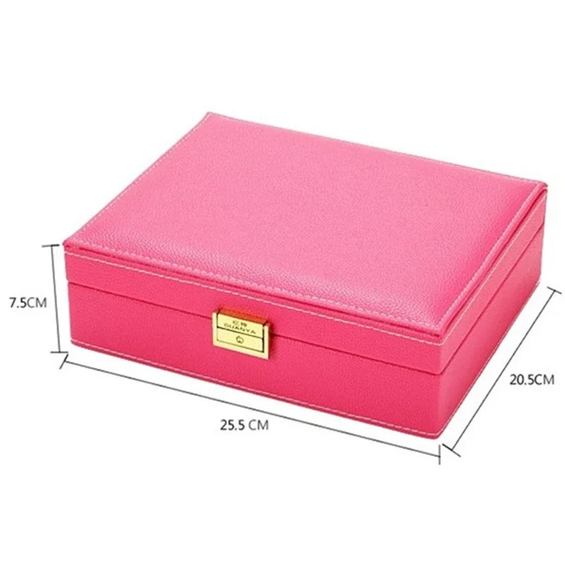 Large Capacity Double-Layer Jewelry Storage Box - Delicate Leather