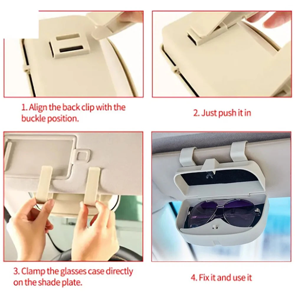 Car Sun Visor Glasses Holder – ABS Sunglasses Storage Case with Magnetic Closure - Delicate Leather
