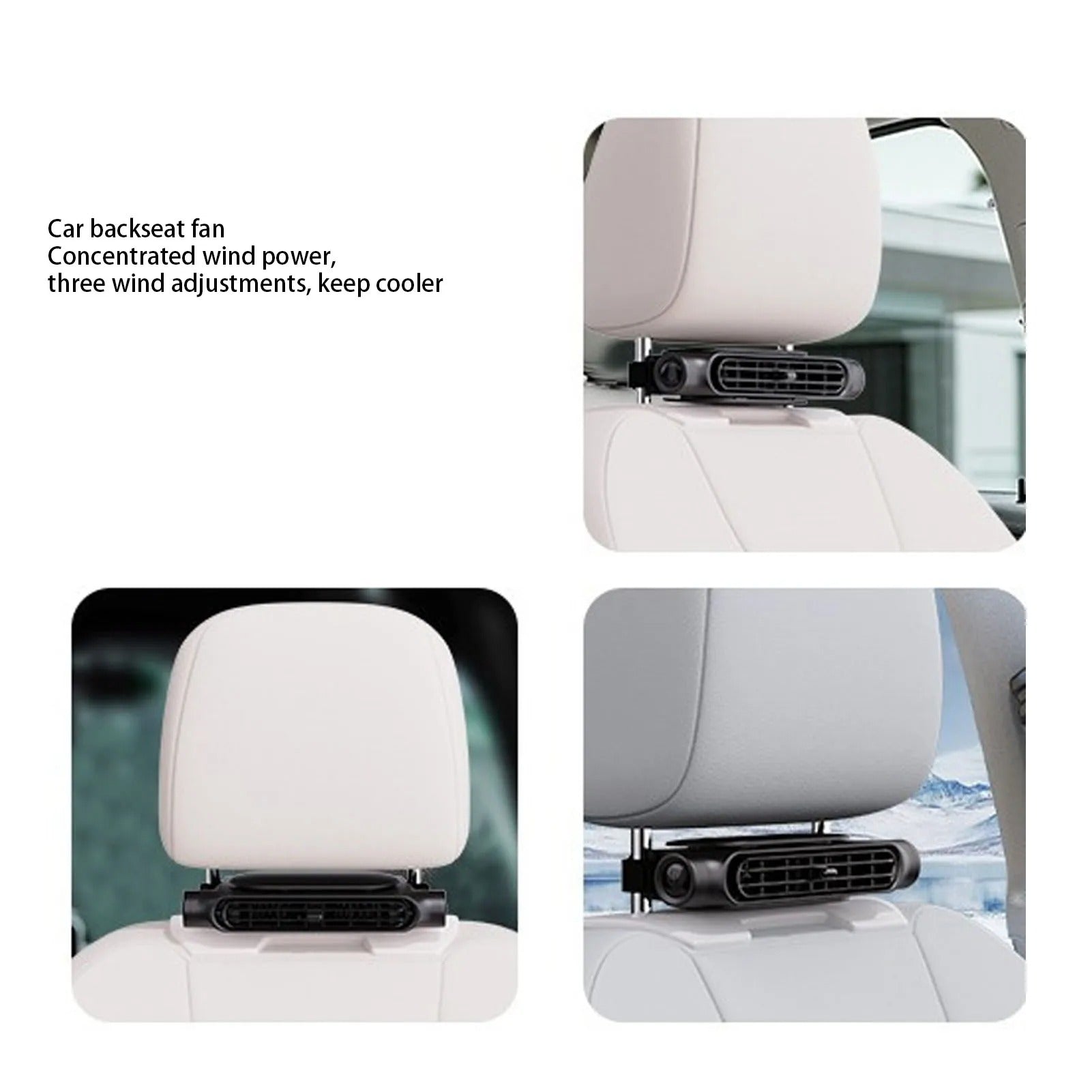 USB Bladeless Car Cooling Fan – Adjustable Speed, Low Noise, Seat Headrest Mount for Rear Seat Ventilation - Delicate Leather