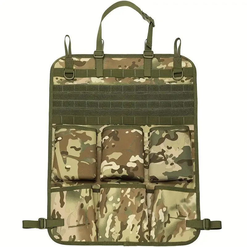 Multipurpose Car Seat Back Storage Bag - 600D Water-Repellent Fabric, Multiple Pockets, Customizable for Phones, Walkie-Talkies, and Keys, Fits SUVs, Trucks, Cars - Delicate Leather