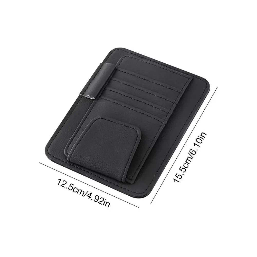 Car Sun Visor Organizer - Multi-Pocket Business Card Storage Management - Sunglasses Holder Visor Accessories for Auto Interior - Delicate Leather