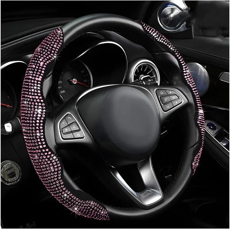 Diamond Accent Steering Wheel Cover – Universal Anti-Slip All-Season Interior Accessory - Delicate Leather