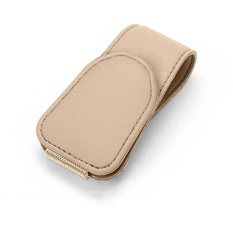 Glasses Holder Clip for Car Auto Sun Visor - Universal Eyeglass Hanger Clip - PU Leather Magnetic Multi-Function Storage