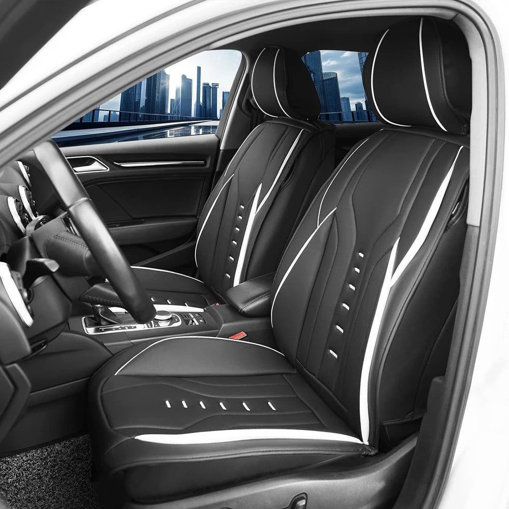 Luxury Universal Leather Car Seat Covers Full Set – Premium PU Leather Seat Covers for Cars, SUVs & Trucks, All-Season Full Coverage - Delicate Leather