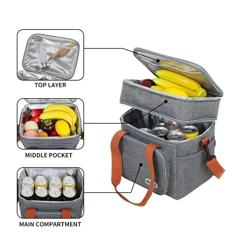 Outdoor Thermal Picnic Cooler Bags Portable Camping Lunch Bag Food Insulated Case - Delicate Leather