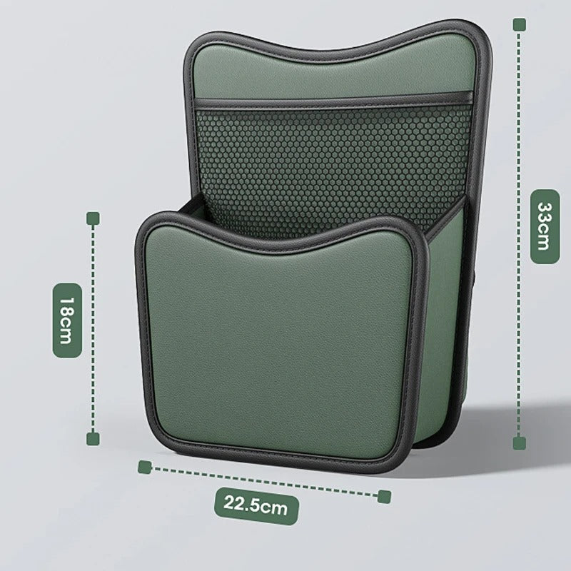 Large Capacity Car Seat Middle Hanger Storage Bag – Between Seats Organizer with Cup & Tissue Pockets - Delicate Leather