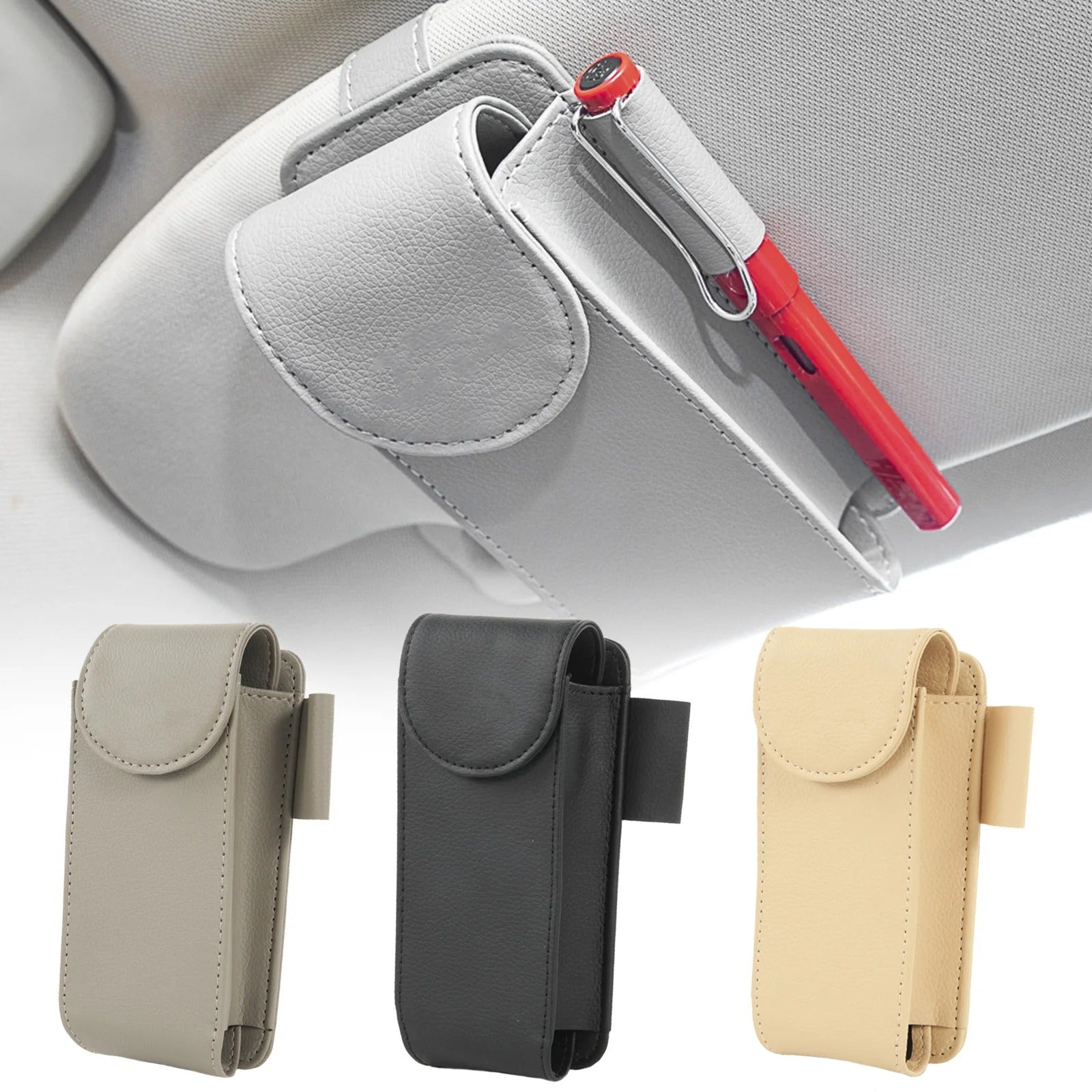 PU Leather Car Sun Visor Point Pocket Organizer Bag Card Glasses Storage Holder Car-styling IC Card Holder Sunshade Bag - Delicate Leather