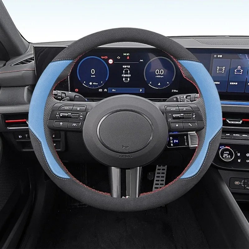 Luxury Suede Steering Wheel Cover – Anti-Slip Universal 38cm All-Season Fit - Delicate Leather