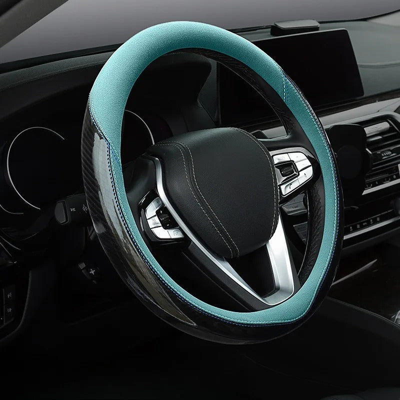 Carbon Fiber Steering Wheel Cover – Universal Fit, Non-Slip, Breathable Grip - Delicate Leather