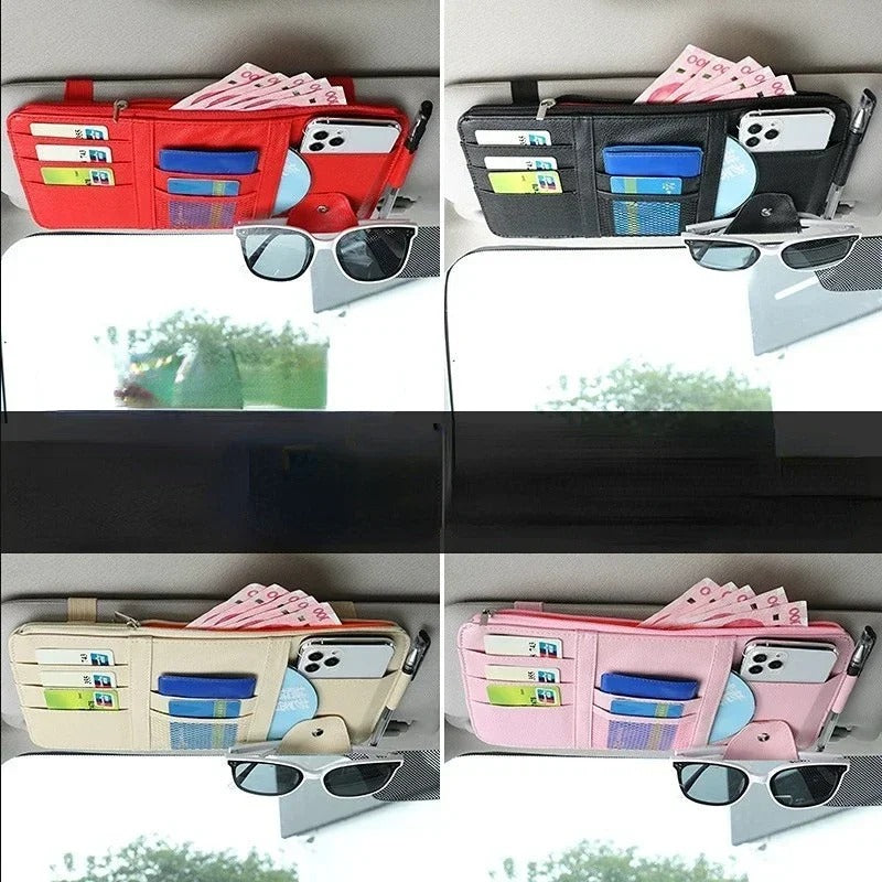 Car Sun Visor Organizer - Multi-Pocket Auto Interior Accessories Pocket Organizer - Delicate Leather