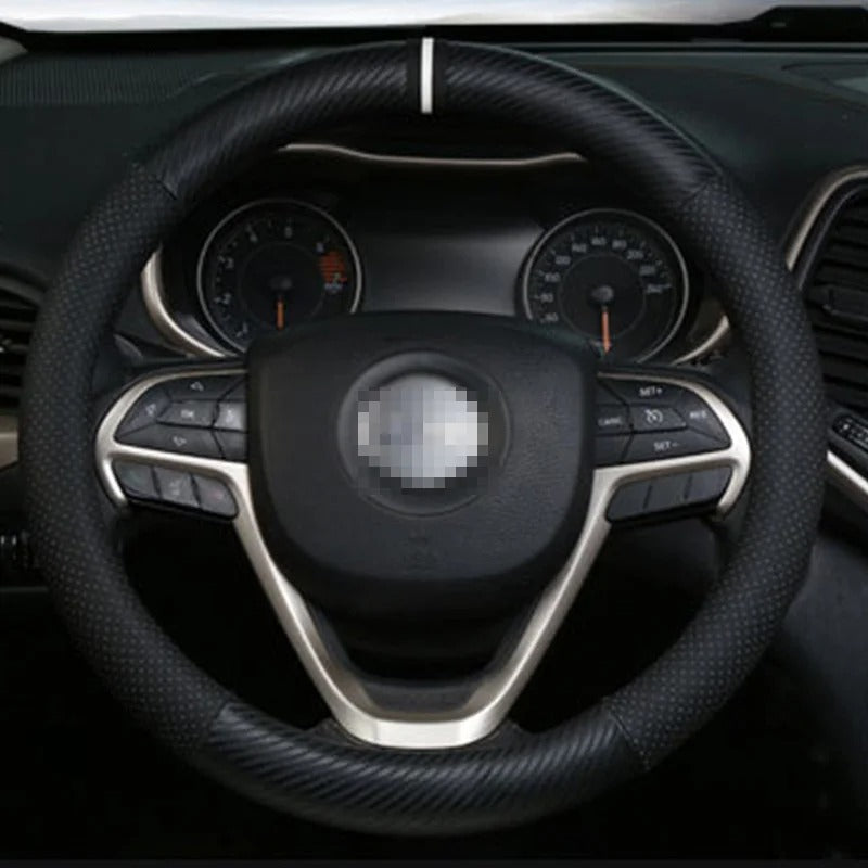 Full Leather Car Steering Wheel Cover – Breathable, Anti-Slip, Universal 37–38cm - Delicate Leather