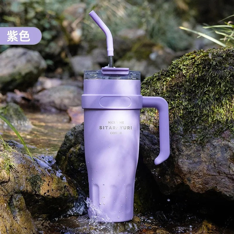 Large Capacity Stainless Steel Insulated Cup with Handle & Straw – Ideal for Office, Outdoor & Travel