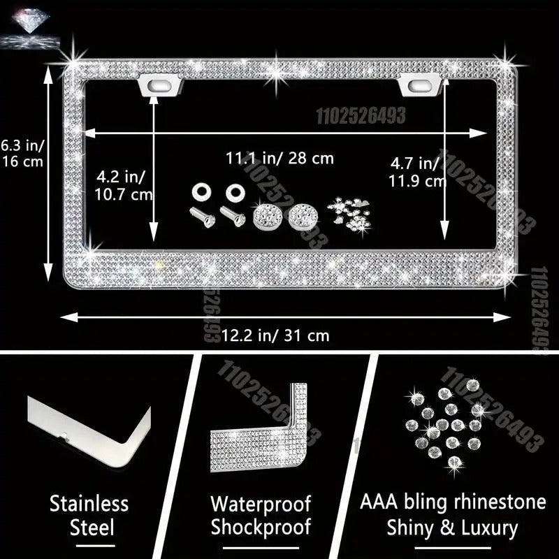 27-Piece Women’s Bling Car Accessories Set – Universal Fit with Steering Wheel Cover, License Plate Frame, Gift For Mother's Day 2025