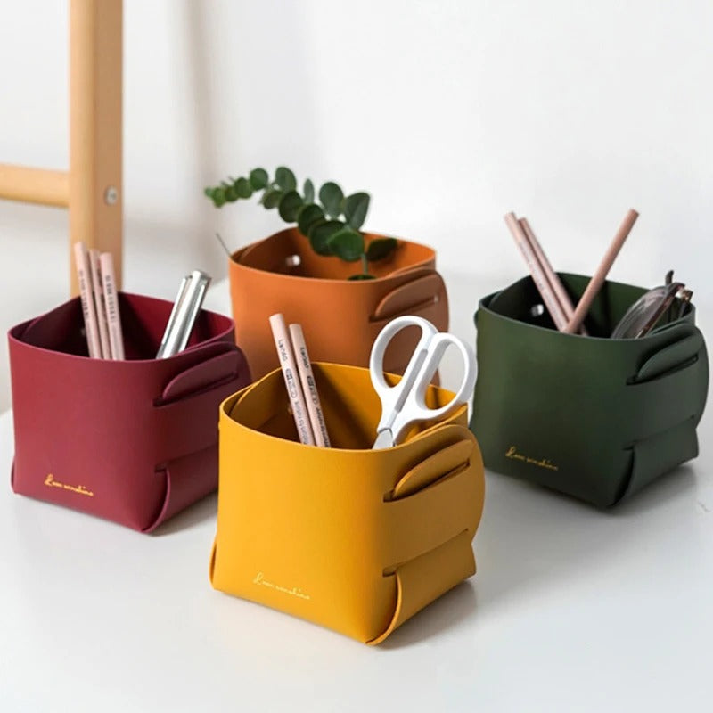 Folding Desktop Leather Storage Box Nordic PU Storage Tray - Delicate Leather