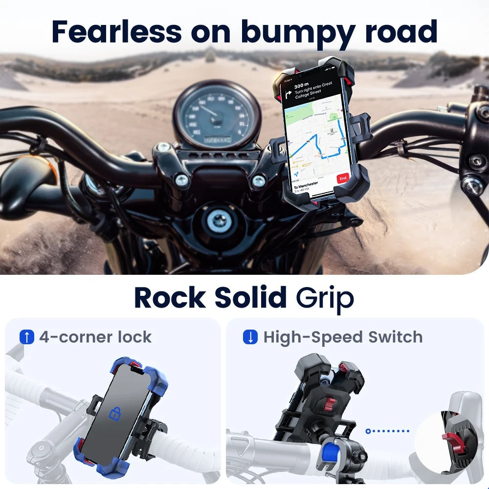 360° Universal Bike Phone Holder - Shockproof Bicycle Mount for 4.7-7 Inch Smartphones - Delicate Leather