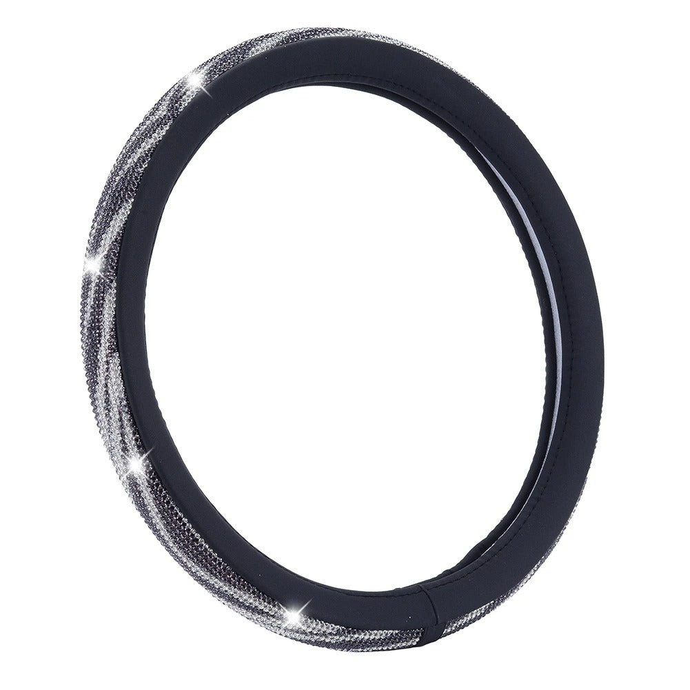 Luxury 3D Square Diamond Steering Wheel Cover – Ultra Bling Crystal PU Leather Fit for 37.5–38cm - Delicate Leather