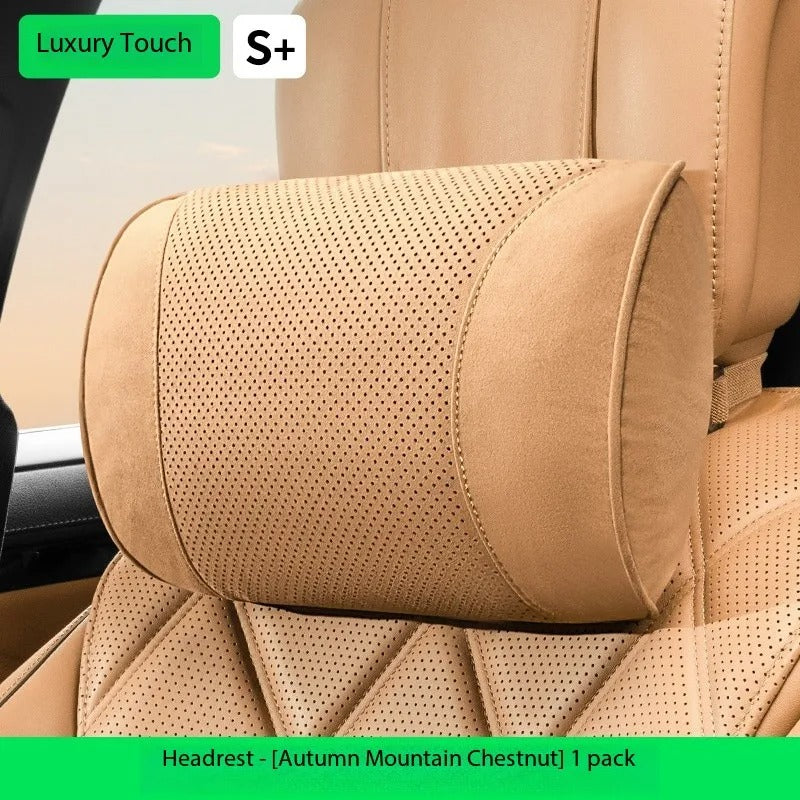 Luxury Suede Car Headrest and Lumbar Cushion Set – Breathable All-Season Support Pillows for Vehicle Seats - Delicate Leather