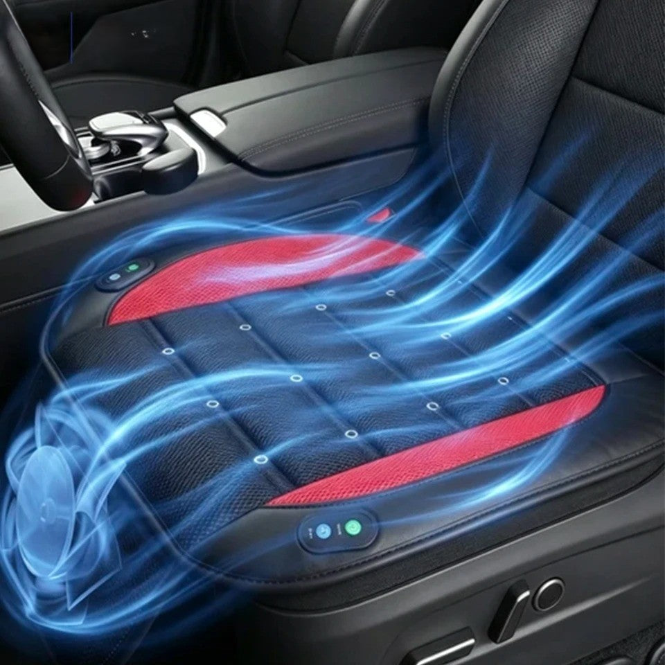 Ventilated Car Seat Cushion with Adjustable Fan – Breathable Universal Seat Pad - Delicate Leather