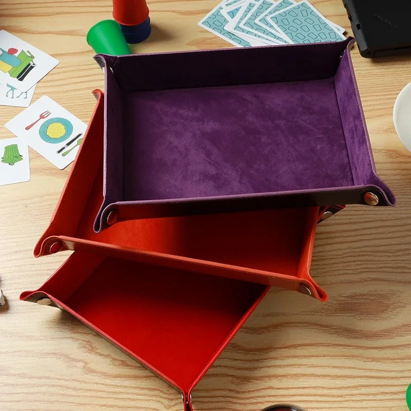 Creative Foldable Dice Tray Box - PU Leather Folding Coin Square Tray, Dice Game Key Coin Candy Jewelry Storage Box - Delicate Leather