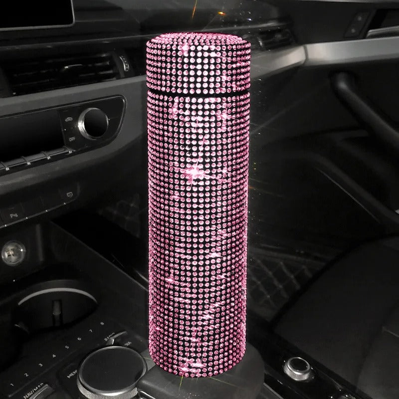 500ml Bling Rhinestone Thermos Bottle – Stainless Steel Vacuum Flask & Car Tumbler - Delicate Leather