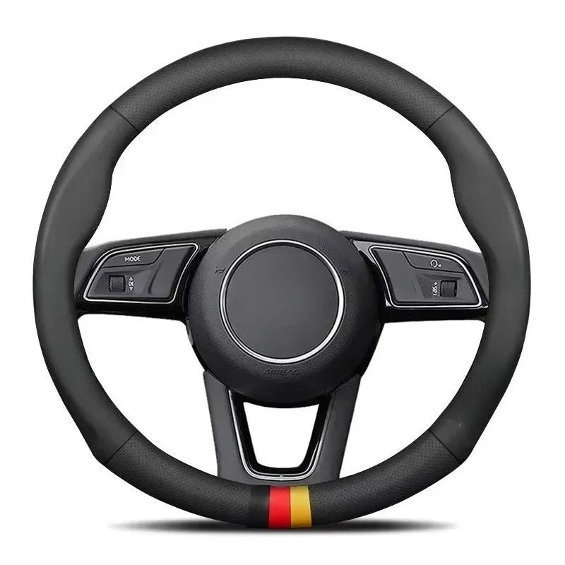 Universal Ventilated Anti-Slip Steering Wheel Cover – Breathable Leather Grip Protector with Carbon Fiber Texture, Fits 36–38cm Steering Wheels - Delicate Leather