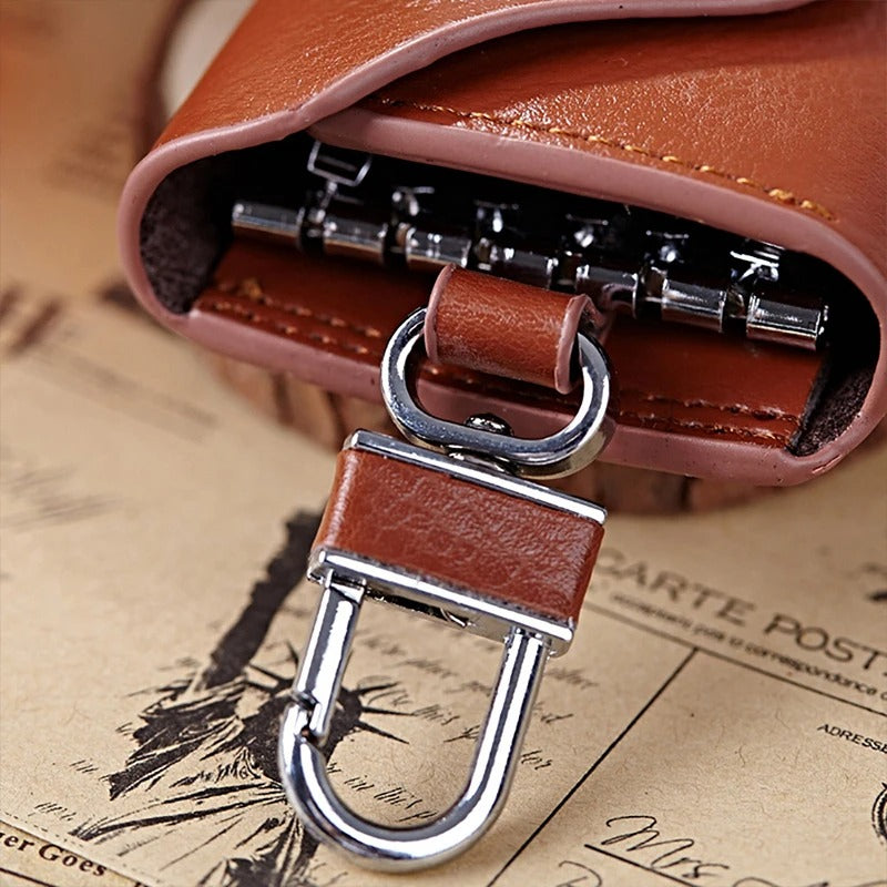 Genuine Leather Key Case Wallet – Multi-Function Key Organizer with Buckle and Card Slot for Men and Women - Delicate Leather