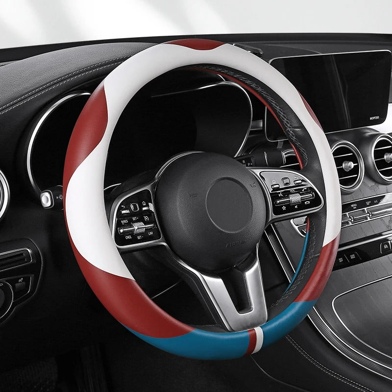 Four Seasons Non-Slip Fiber Leather Steering Wheel Cover – Universal Fit for Cars, SUVs & Pickups