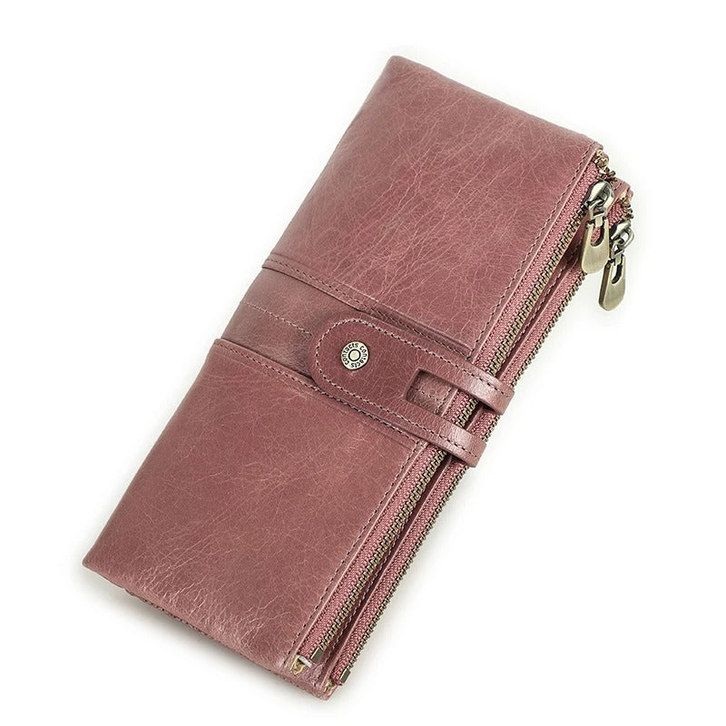 Men’s Long Clutch Wallet – Genuine Cowhide Leather with Card Holder & Zipper Coin Pocket - Delicate Leather