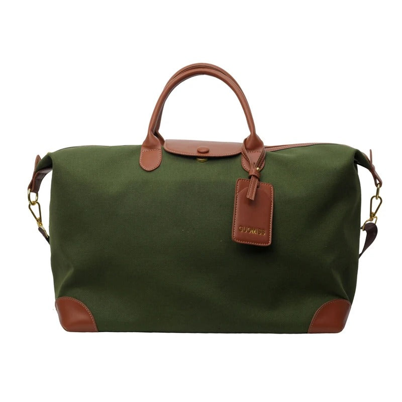 Fashion Canvas Travel Duffle Bag for Women – Versatile Zip Tote for Weekend, Overnight & Carry-On Use - Delicate Leather