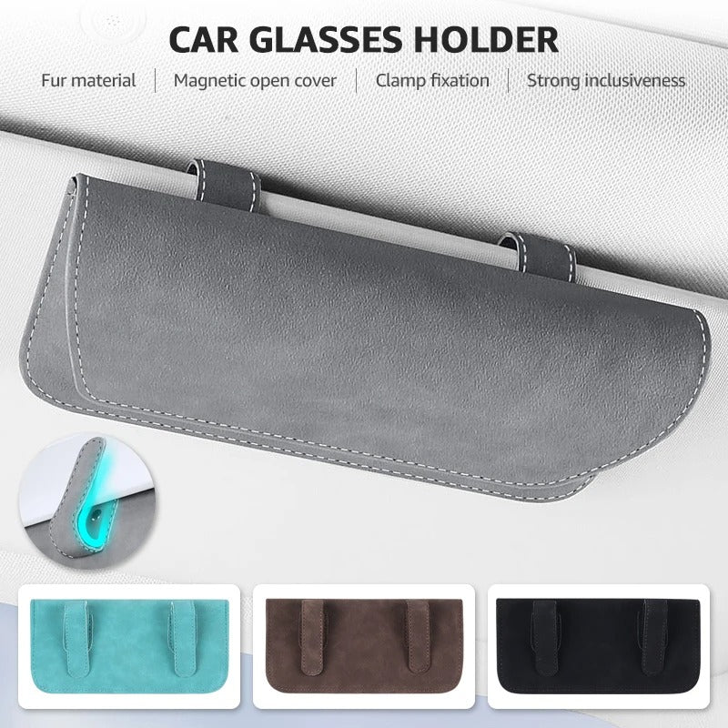 Car Glasses Eyeglasses Holder - Suede Sun Glasses Clip Storage - Leather Visor Organizer - Delicate Leather