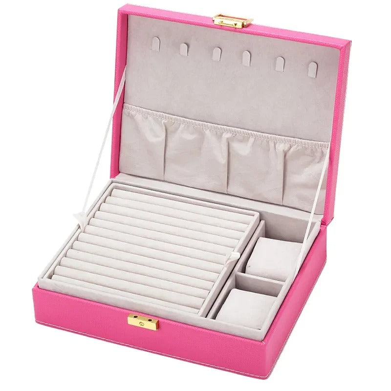 Large Capacity Double-Layer Jewelry Storage Box - Delicate Leather