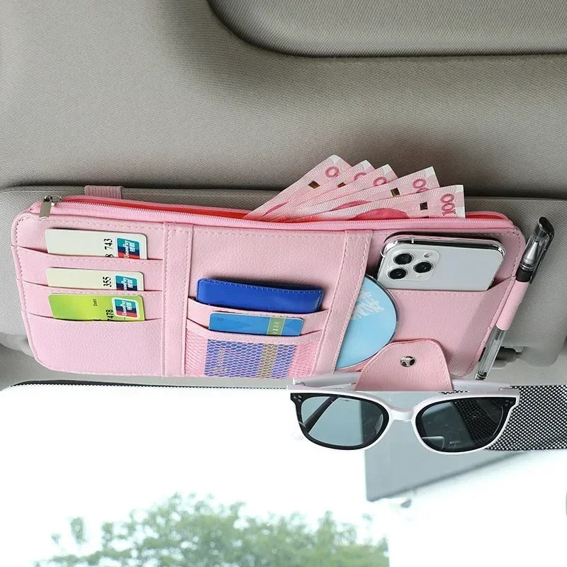 Car Sun Visor Organizer - Multi-Pocket Auto Interior Accessories Pocket Organizer - Delicate Leather