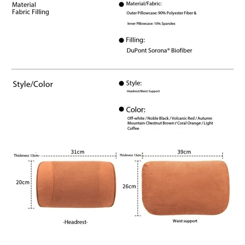 Luxury Suede Car Headrest and Lumbar Cushion Set – Breathable All-Season Support Pillows for Vehicle Seats - Delicate Leather