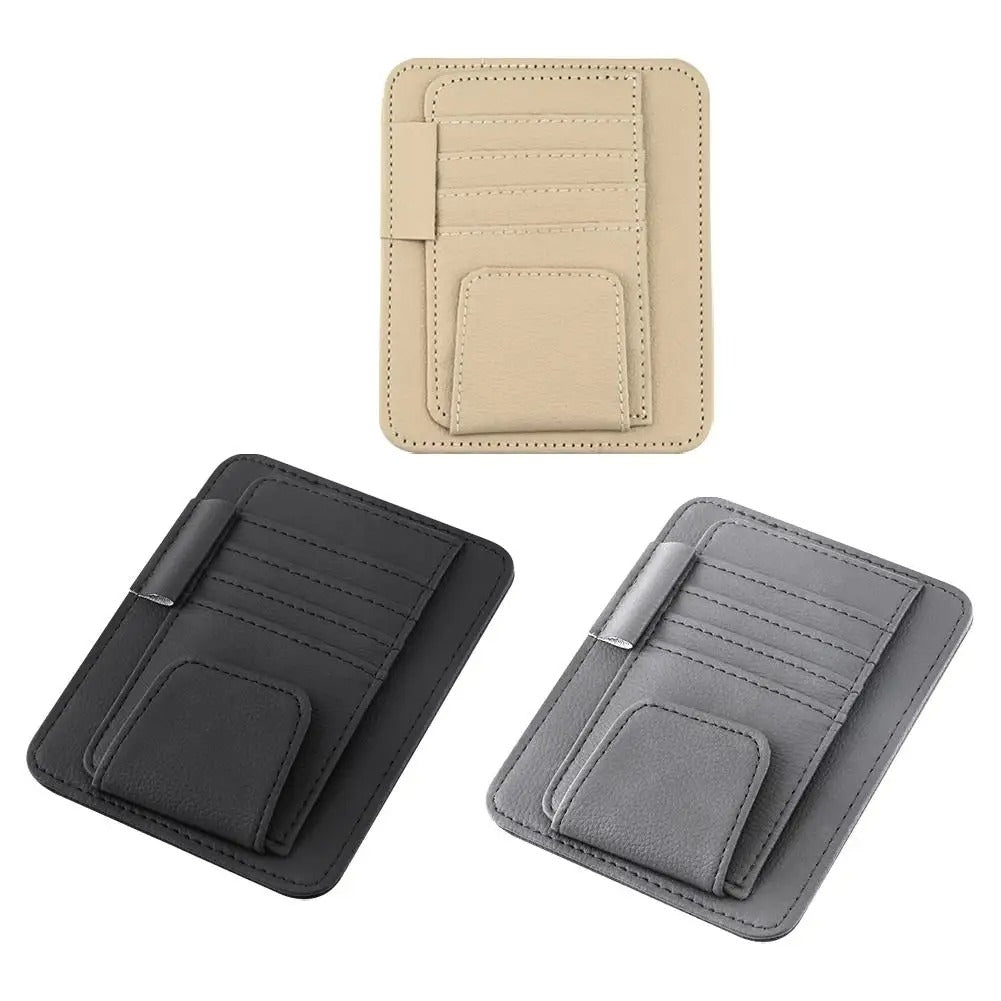 Car Sun Visor Organizer - Multi-Pocket Business Card Storage Management - Sunglasses Holder Visor Accessories for Auto Interior - Delicate Leather