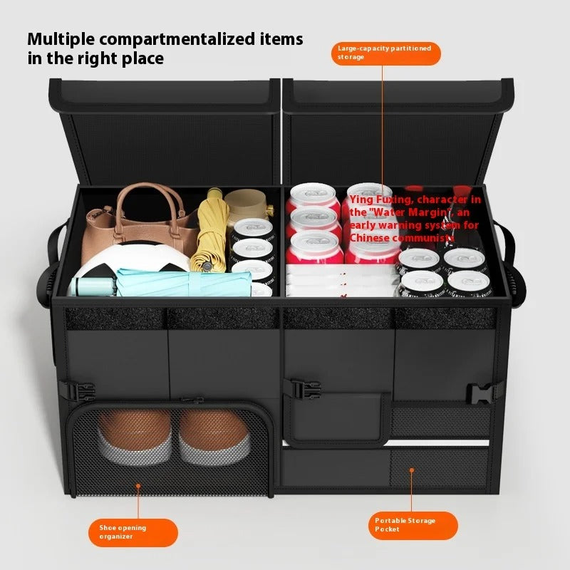 Foldable Car Trunk Organizer – 60L Waterproof Oxford Storage Box with Handles - Delicate Leather