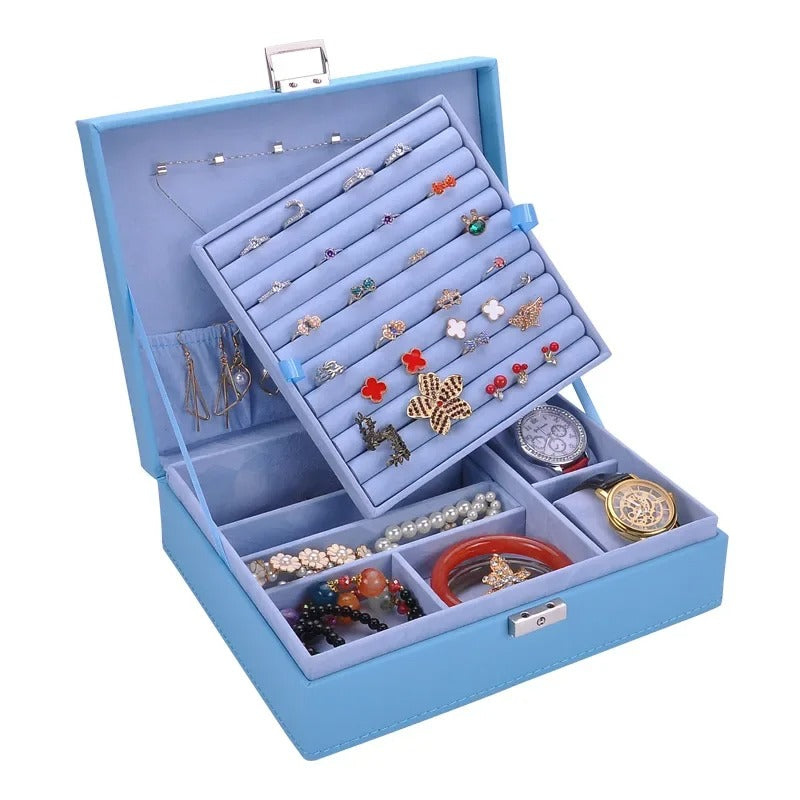 Large Capacity Double-Layer Jewelry Storage Box - Delicate Leather