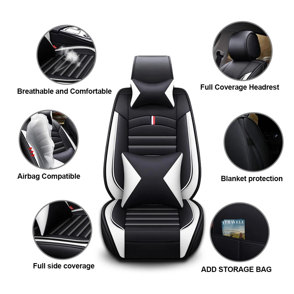 Universal 5-Seats PU Leather Car Seat Covers Full Set – Waterproof, Anti-Scratch, All-Season Protection for Front & Rear Seats