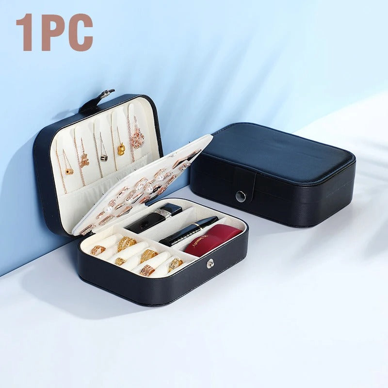 Double Layer PU Leather Portable Travel Jewelry Box - Storage Organizer Packaging Case for Earrings, Rings, Necklaces - Delicate Leather