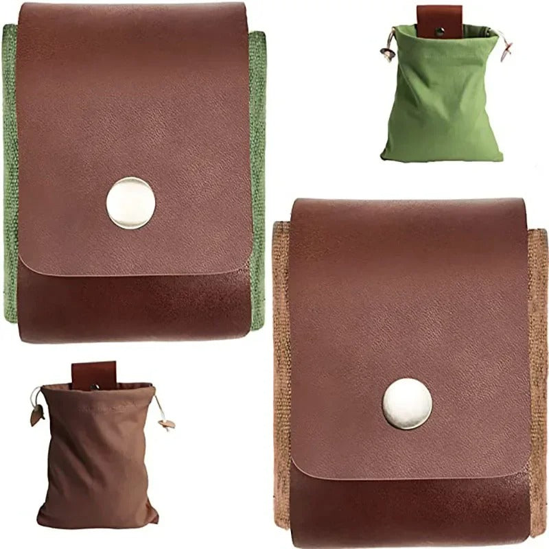 Portable Outdoor Foraging Bag - Collapsible Fruit Picking Pouch - Delicate Leather